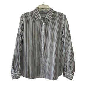 FOXCROFT  Wrinkle Free Women Blouse Shirt Sz 12 Long Sleeve White Stripe